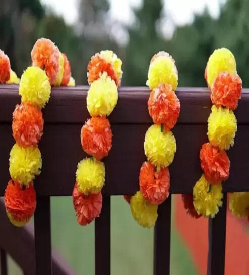 (2Pcs) Marigold Plastic Artificial Garland (Yellow & Orange)