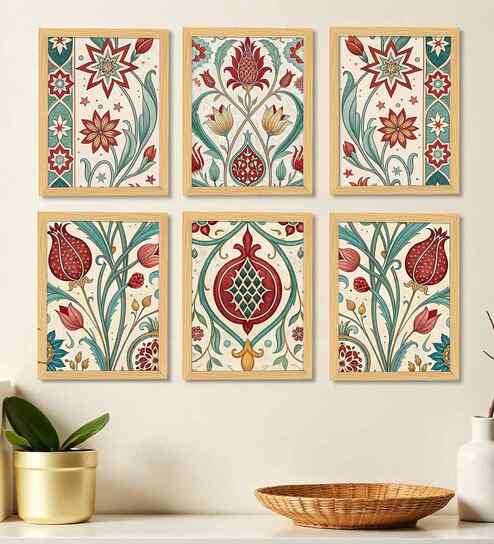 (Pack Of 6) Multicolor Fibre Floral Turkish Wall Art Panels