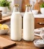 (Pack of 2) 1 Ltr Clear Glass Milk Bottle with Airtight Lid Multipurpose Storage Bottle