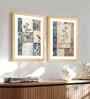(Pack Of 2) Beige Fibre Vintage Illustration Wall Art Panels