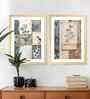 (Pack Of 2) Beige Fibre Vintage Illustration Wall Art Panels