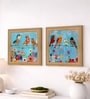 (Pack Of 2) Blue Fibre Colorful Floral Wall Art Panels