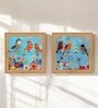 (Pack Of 2) Blue Fibre Colorful Floral Wall Art Panels