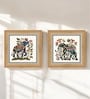 (Pack Of 2) Blue Fibre Floral Elephant Wall Art Panels