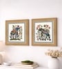 (Pack Of 2) Blue Fibre Floral Elephant Wall Art Panels