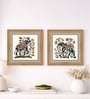 (Pack Of 2) Blue Fibre Floral Elephant Wall Art Panels