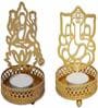 (Pack of 2) Ganesha & Lakshmi Iron T-Light Holder (Gold)