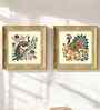 (Pack Of 2) Multicolour Fibre Madhubani Floral Wall Art Panels