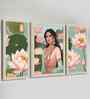 (Pack Of 3) Beige Fibre Lotus Floral Wall Art Panels