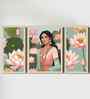 (Pack Of 3) Beige Fibre Lotus Floral Wall Art Panels