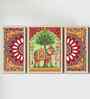 (Pack Of 3) Red Fibre Colorful Floral Wall Art Panels