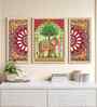 (Pack Of 3) Red Fibre Colorful Floral Wall Art Panels