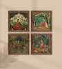 (Pack Of 4) Green Fibre Madhubani Decorative Wall Art Panels