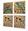 (Pack Of 4) Multicolour Canvas Floral Birds Wall Art Panels
