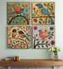 (Pack Of 4) Multicolour Canvas Floral Birds Wall Art Panels