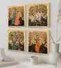 (Pack Of 4) Multicolour Fibre Madhubani Floral Wall Art Panels
