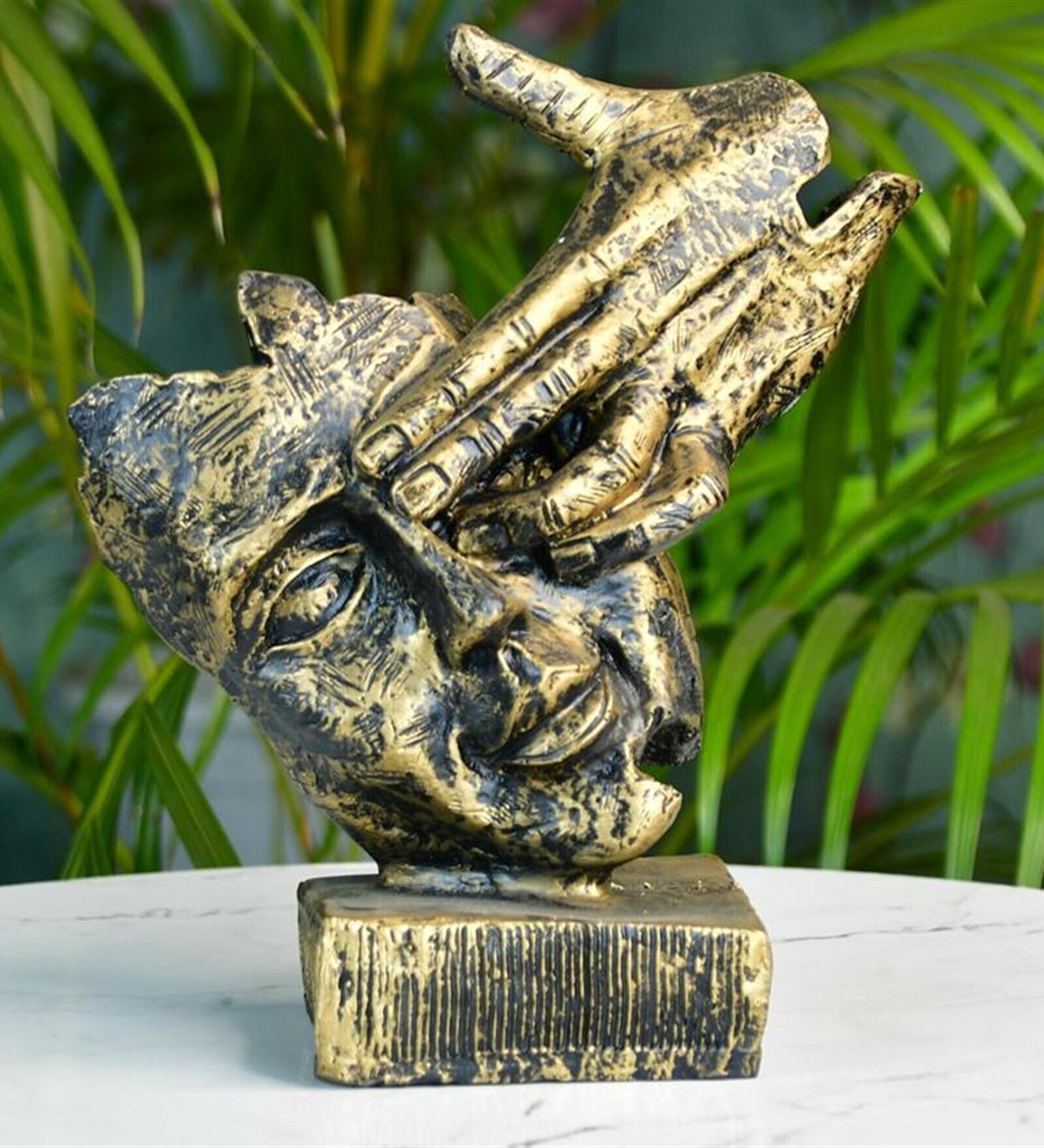 Resin Hand on Face Sculpture Showpiece