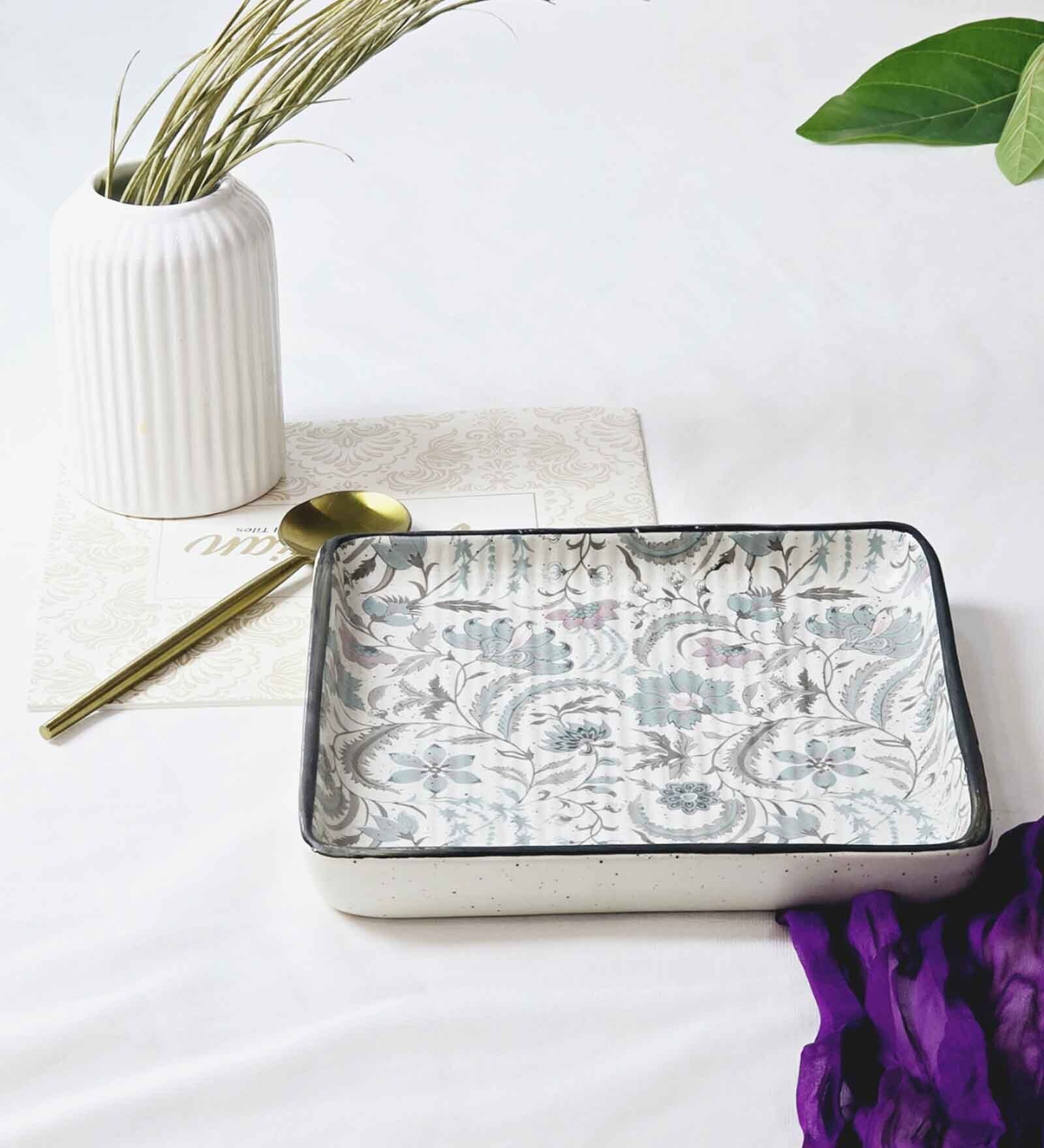 Bahar White & Blue Ceramic Dia 6 Inch Appetizer Platter