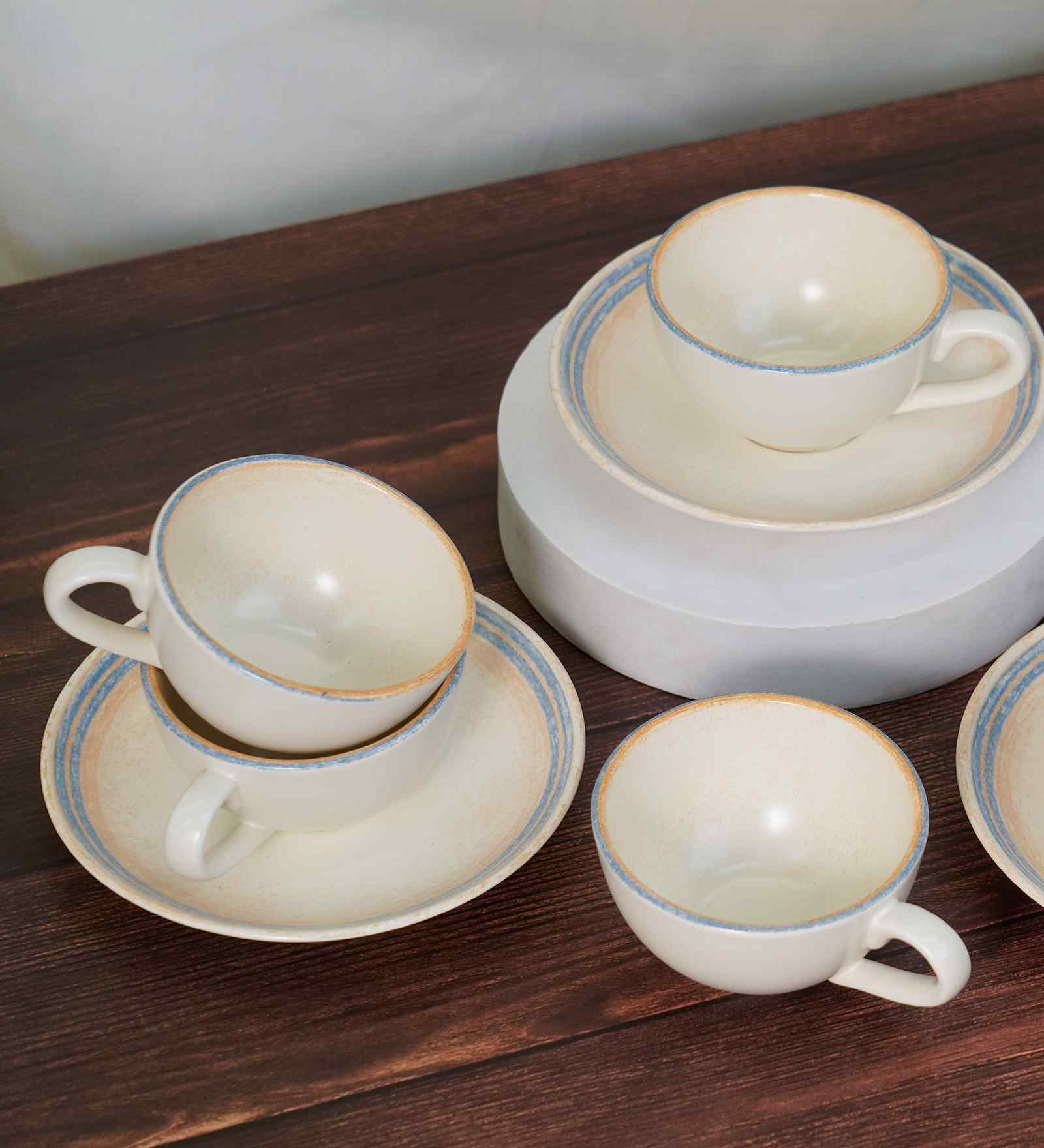 (Set of 12) Pixel- Solace Fine Porcelain Tea Cups & Saucer Set