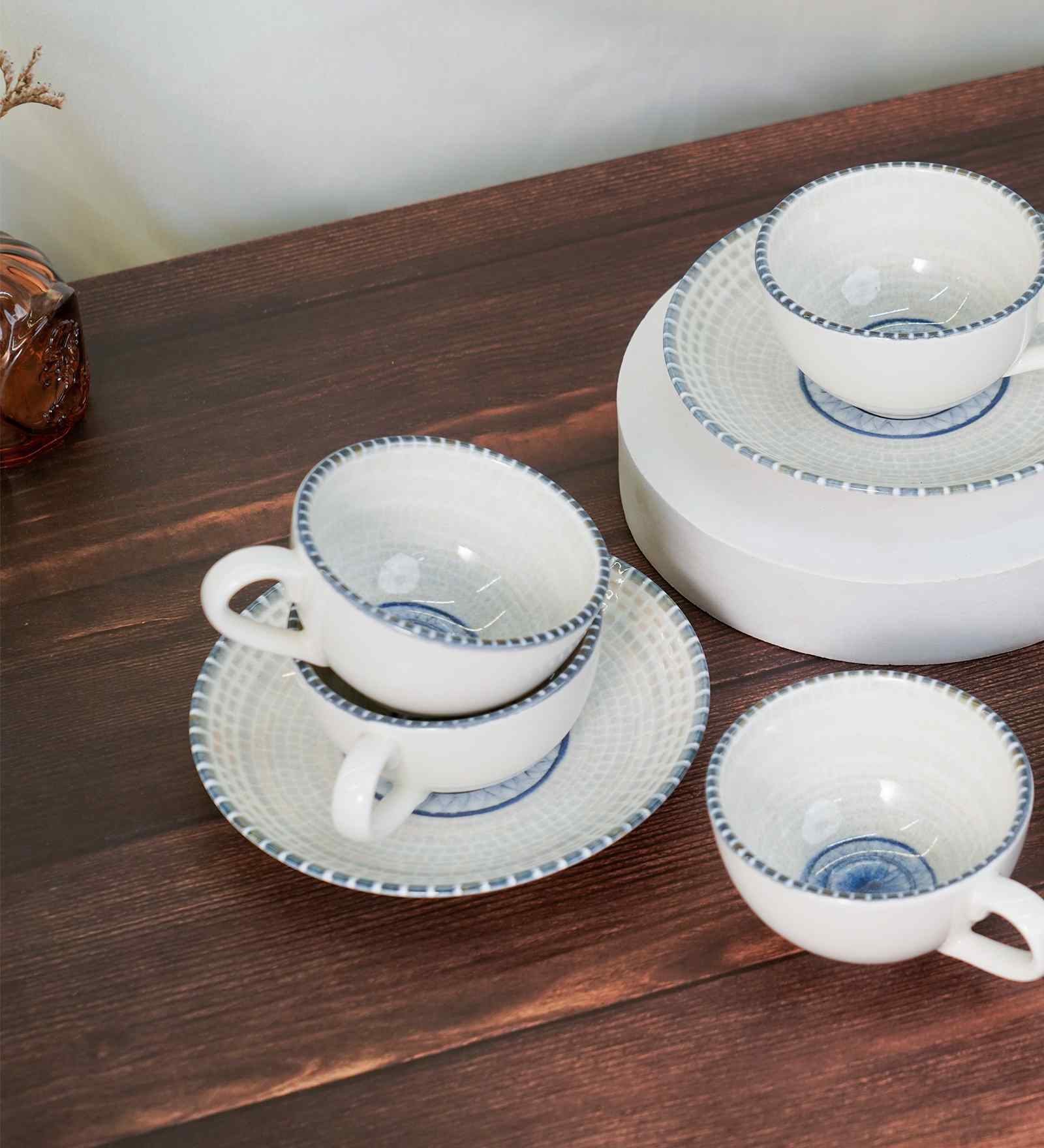 (Set of 12) Pixel- Sora Fine Porcelain Tea Cups & Saucer Set