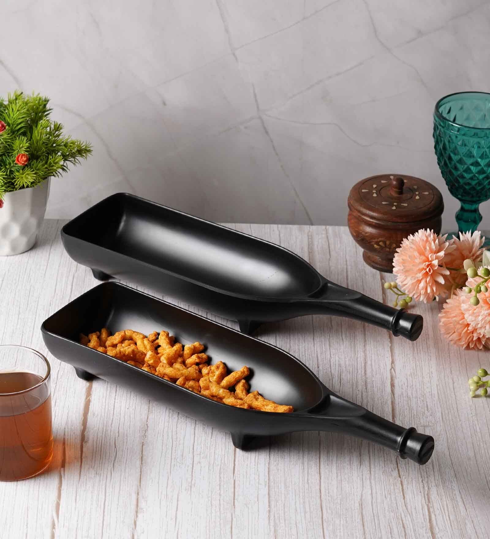 (Set of 2 ) Bottle Shaped Melamine Appetizer Platter (Black)