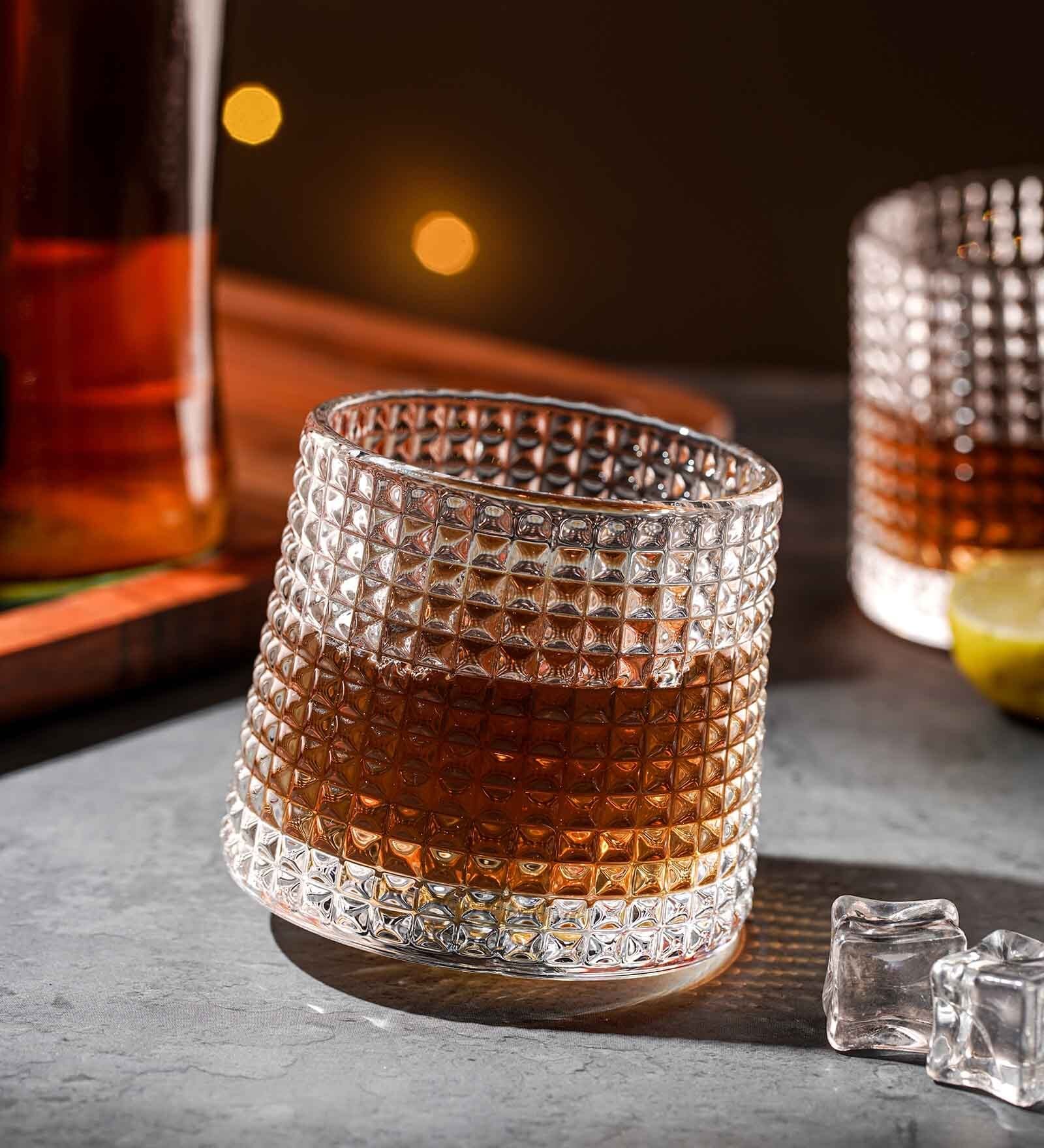 (Set of 2) 180ml Rotating Bricked Shaped Whiskey Glass