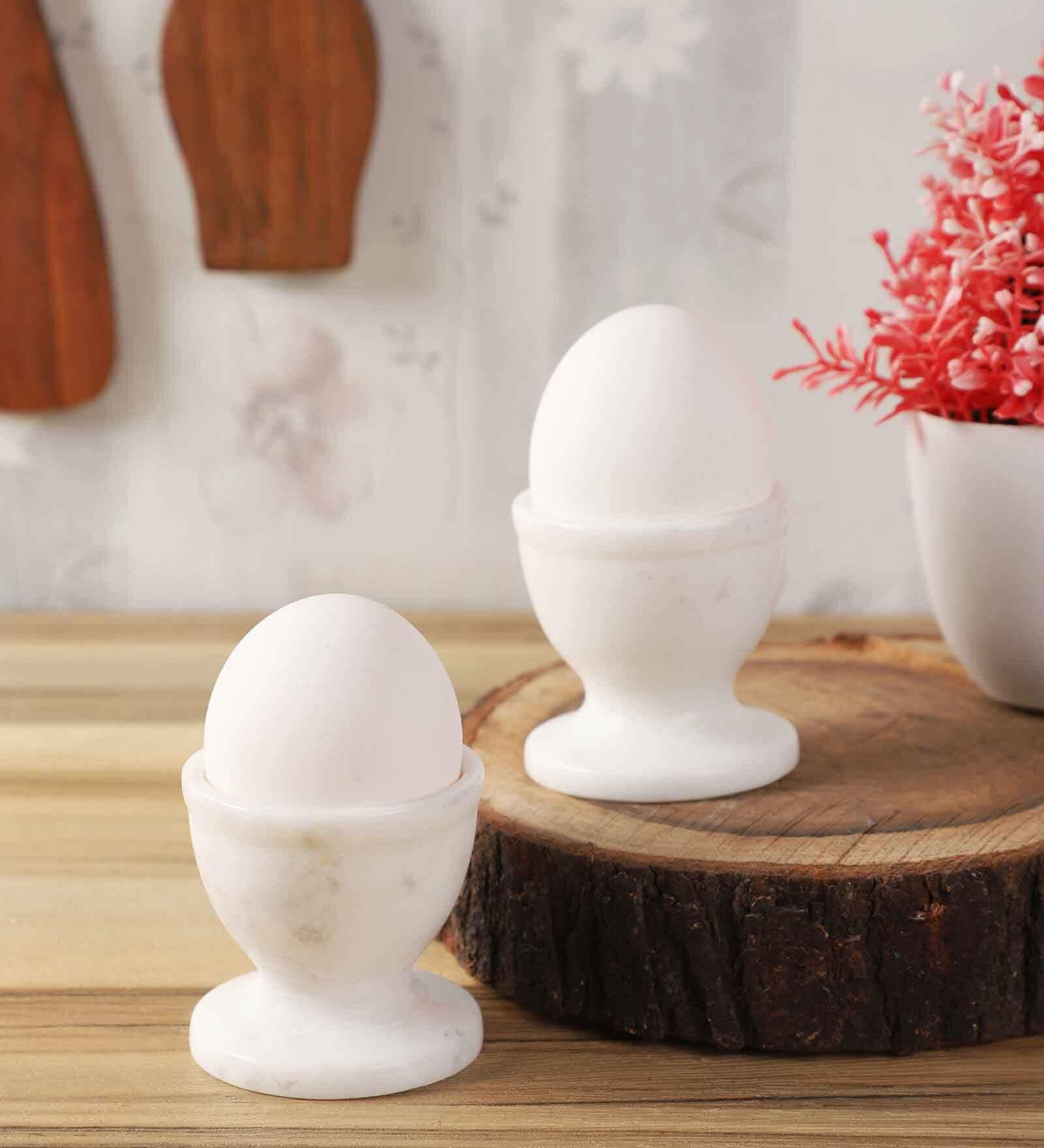 (Set of 2) Marble White Handmade Egg Cups