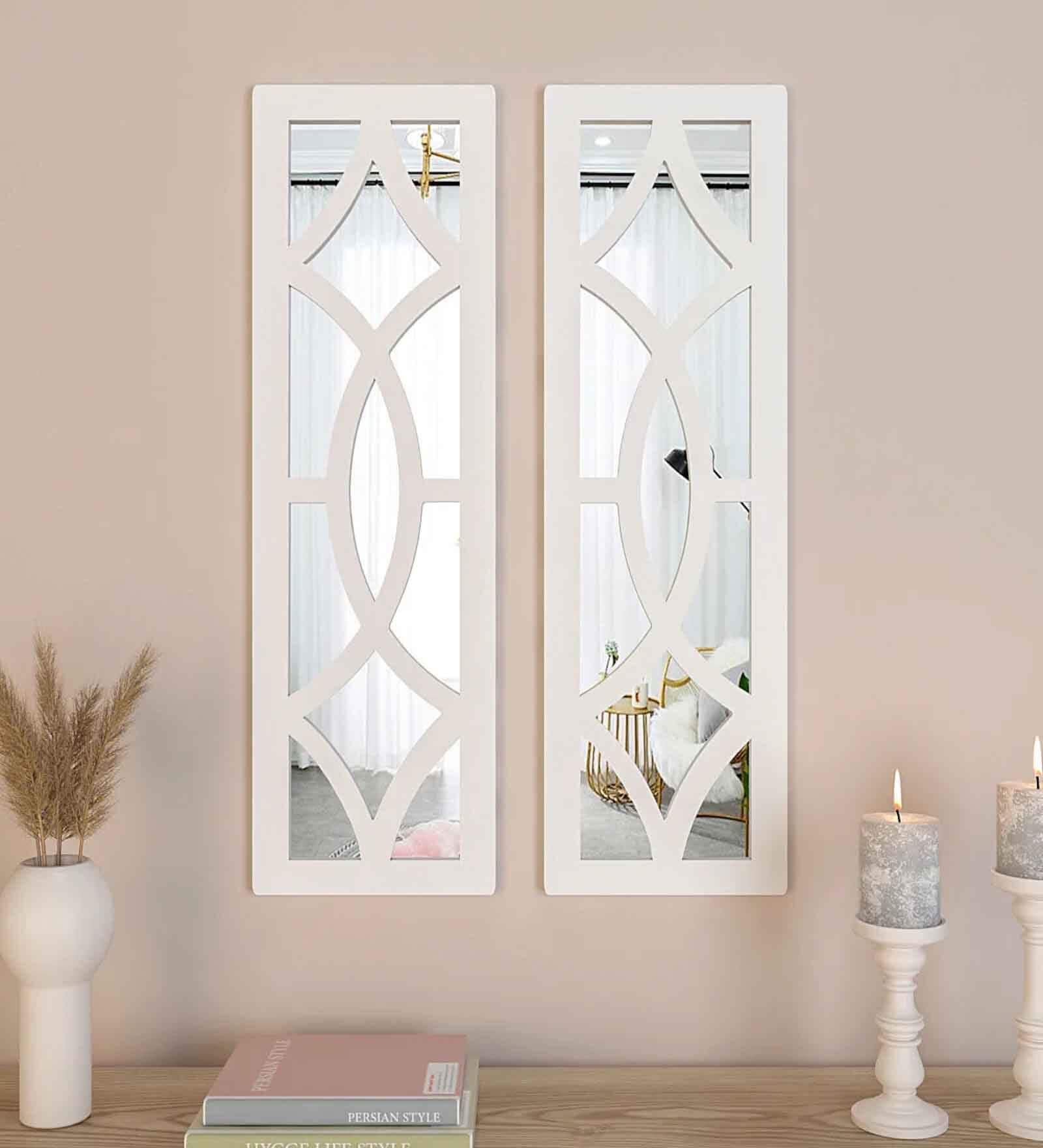 (Set of 2) Vintage Wooden Frame Decorative Wall Mirror Wall Art Decor
