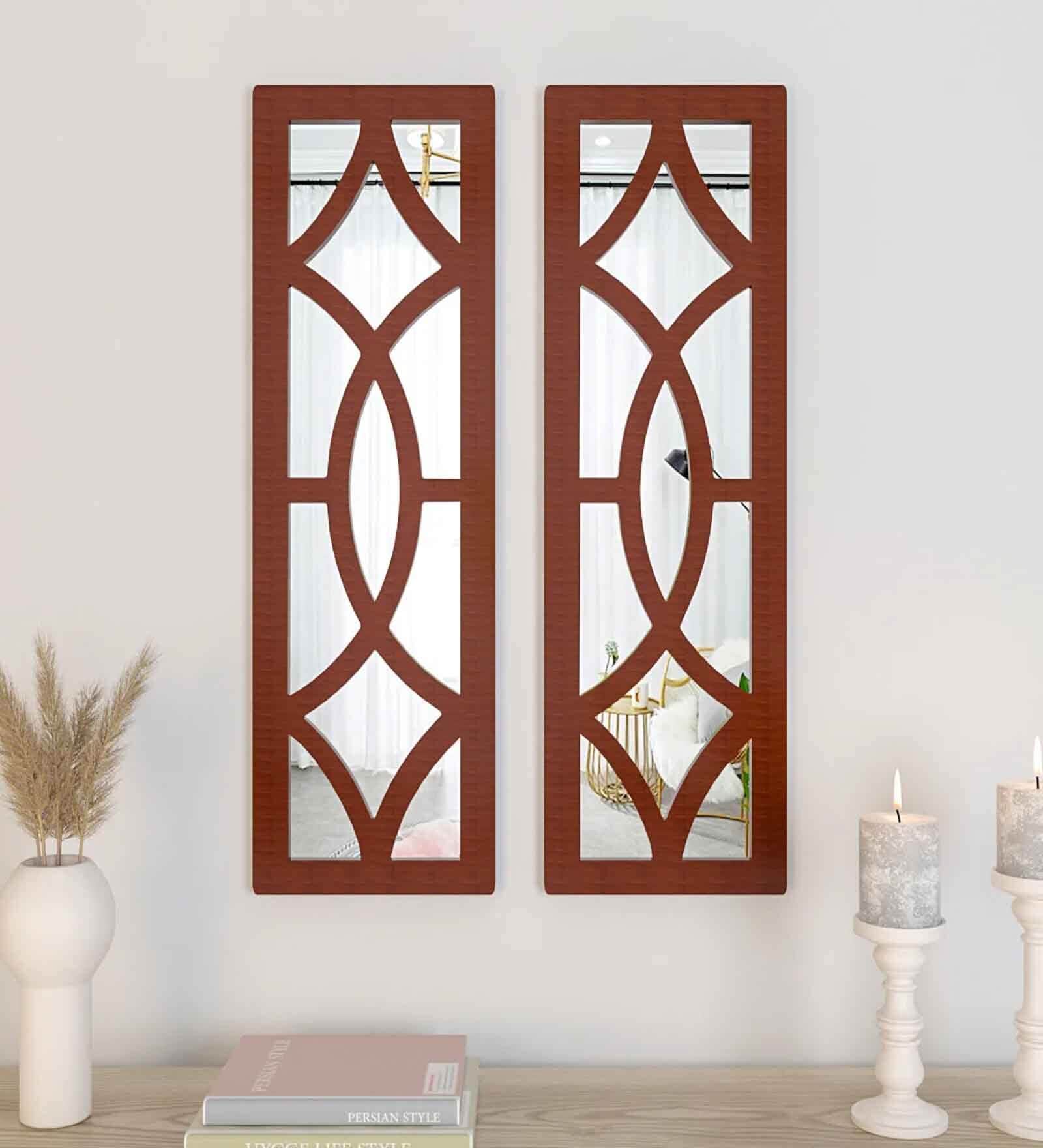 (Set of 2) Vintage Wooden Frame Decorative Wall Mirror Wall Art Decor