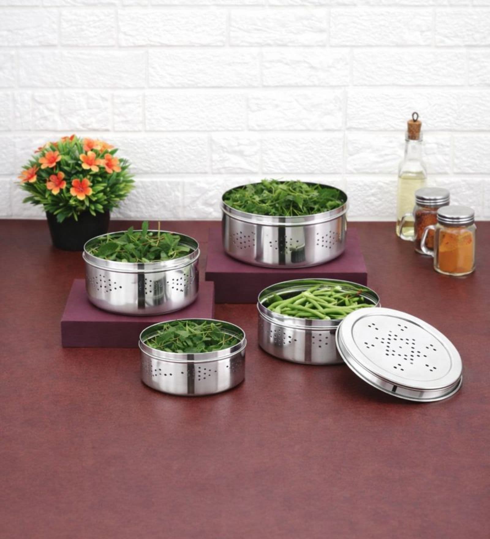 (Set of 3) 500ml FreshBox Collection Air Vent Design Stainless Steel Storage Containers