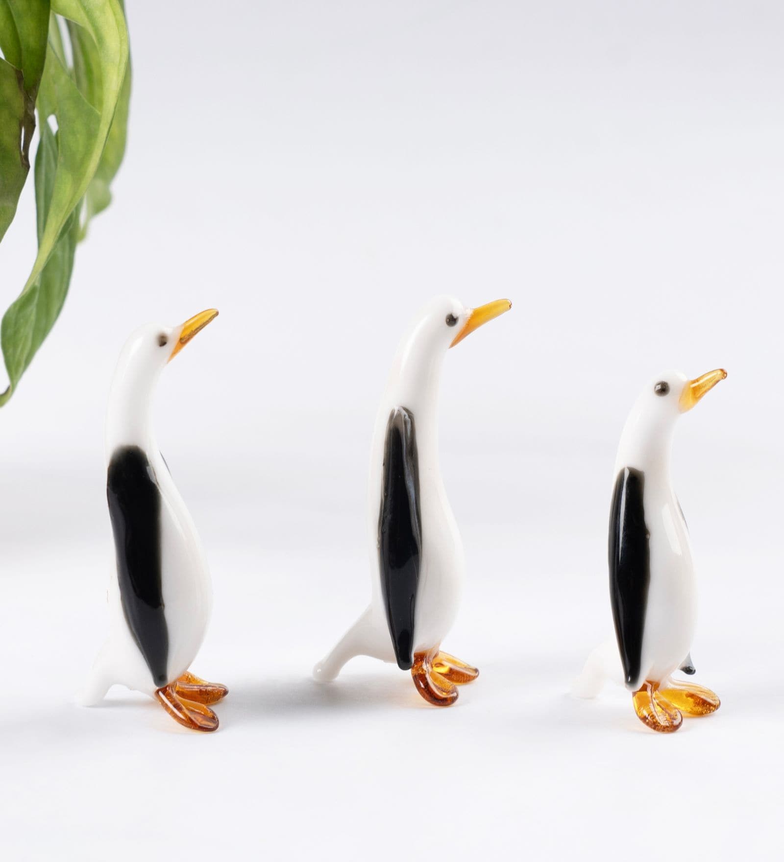 (Set Of 3) Black & White Glass Coloured Penguin