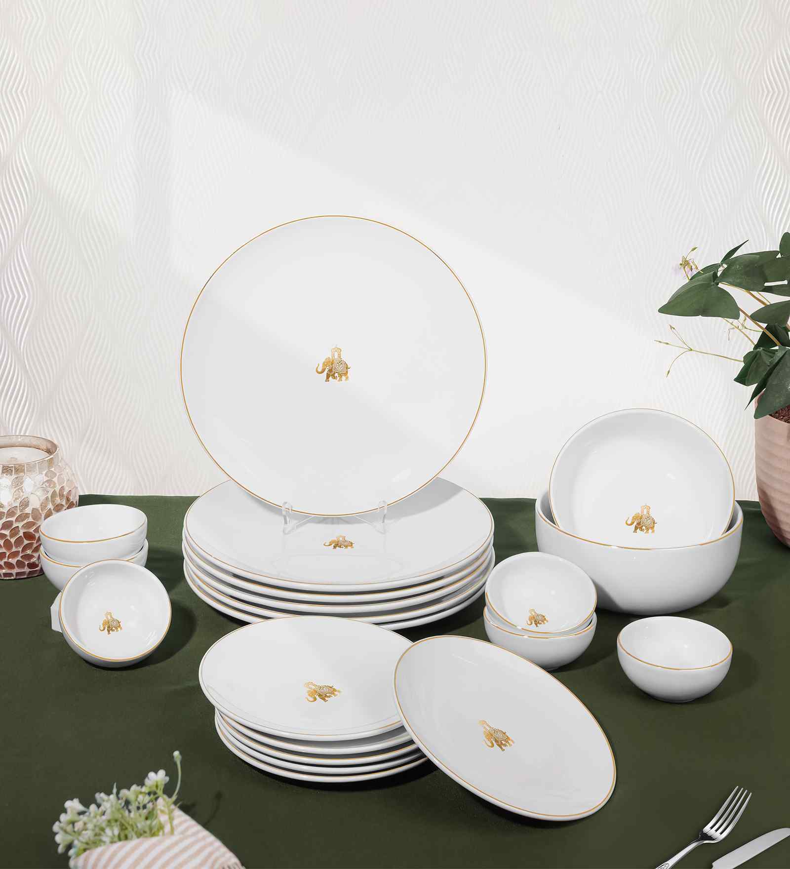 (Set of 33 Pcs) Gaj Fine Porcelain Dinner Set