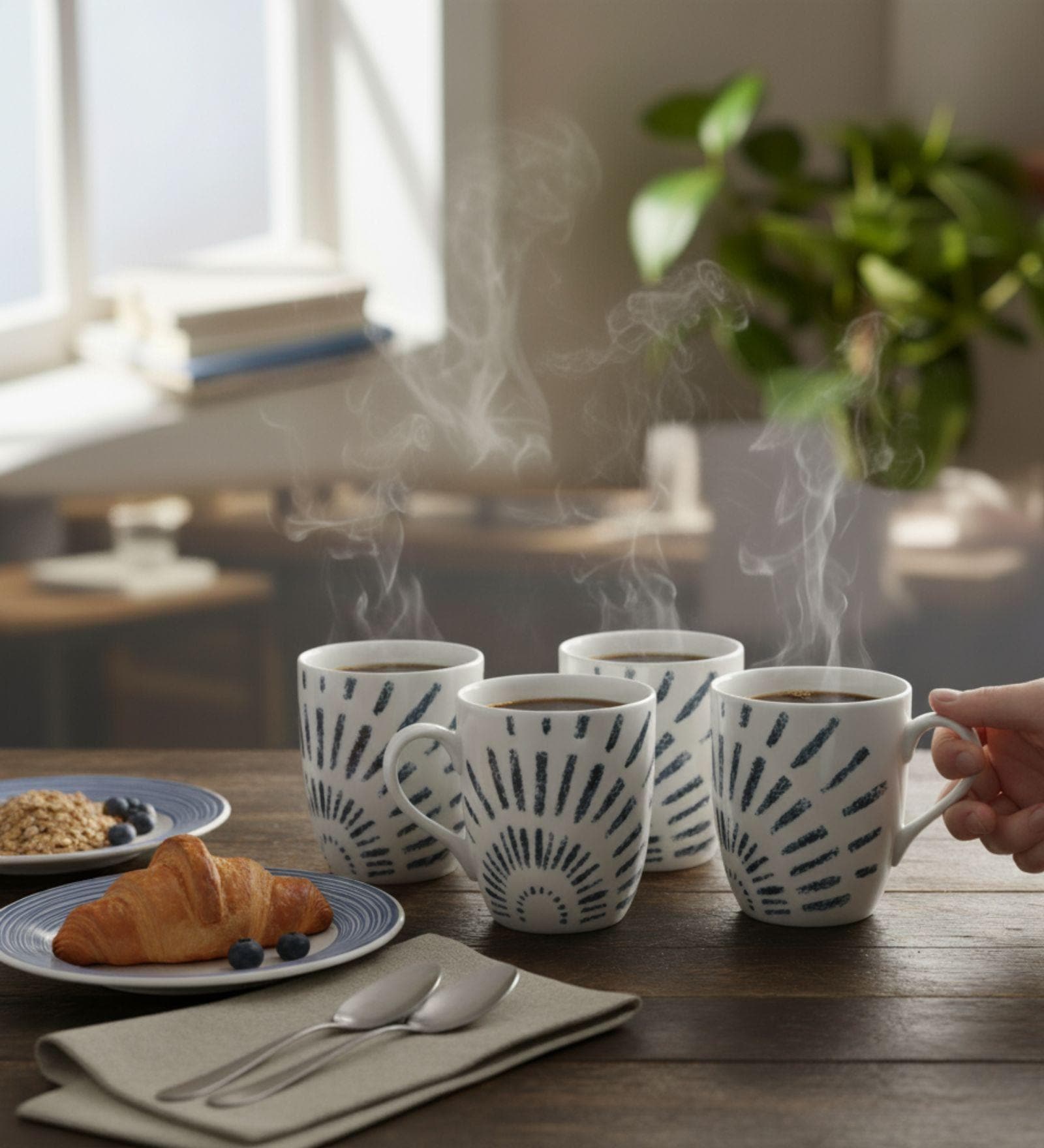 (Set of 4) 250 ml Porcelain Mug (Blue)