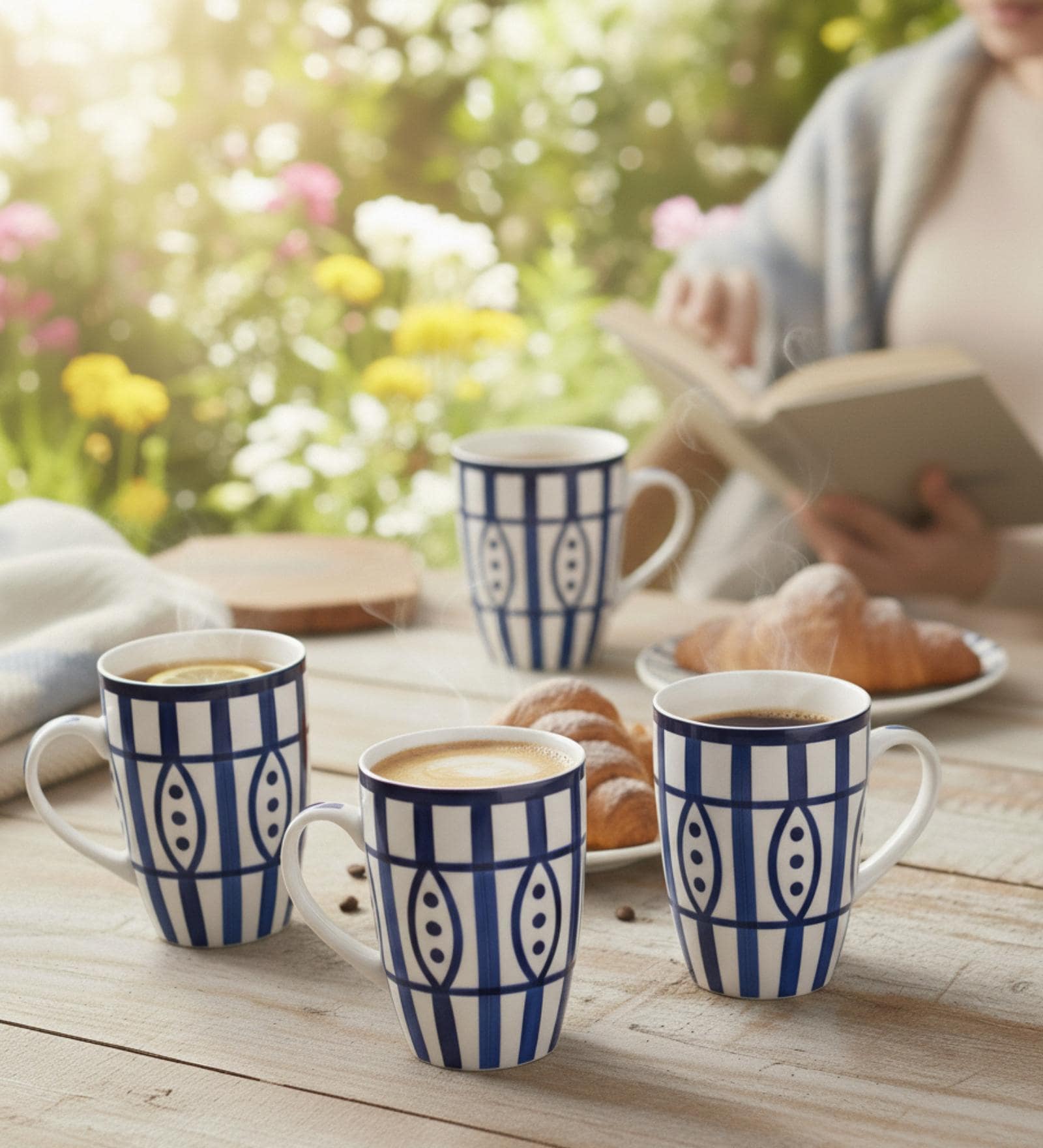 (Set of 4) 250 ml Porcelain Mug (Blue & White)