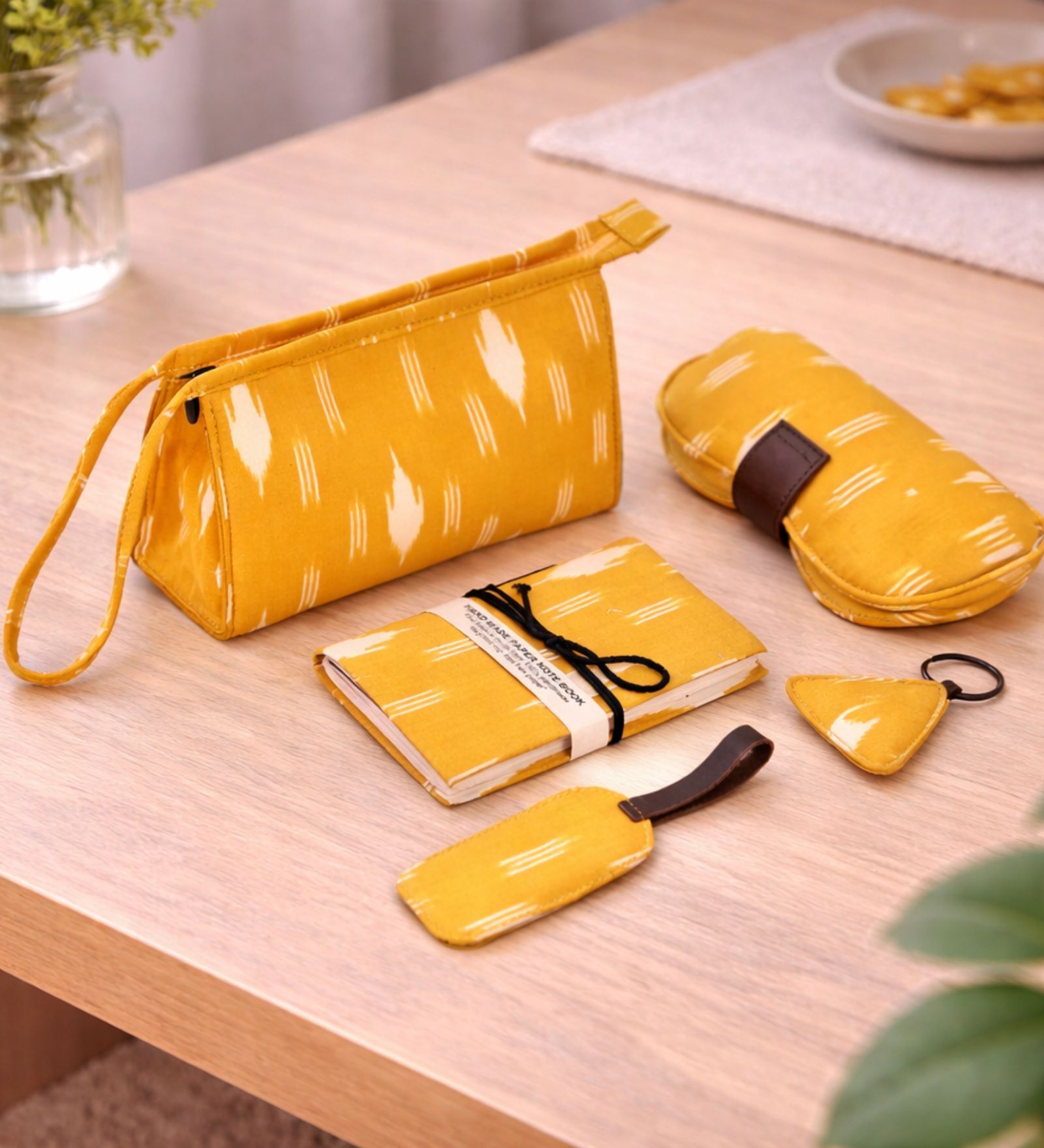 (Set Of 4) Black Cloth Yellow Accent Kantha Edition Organizer Gift Set