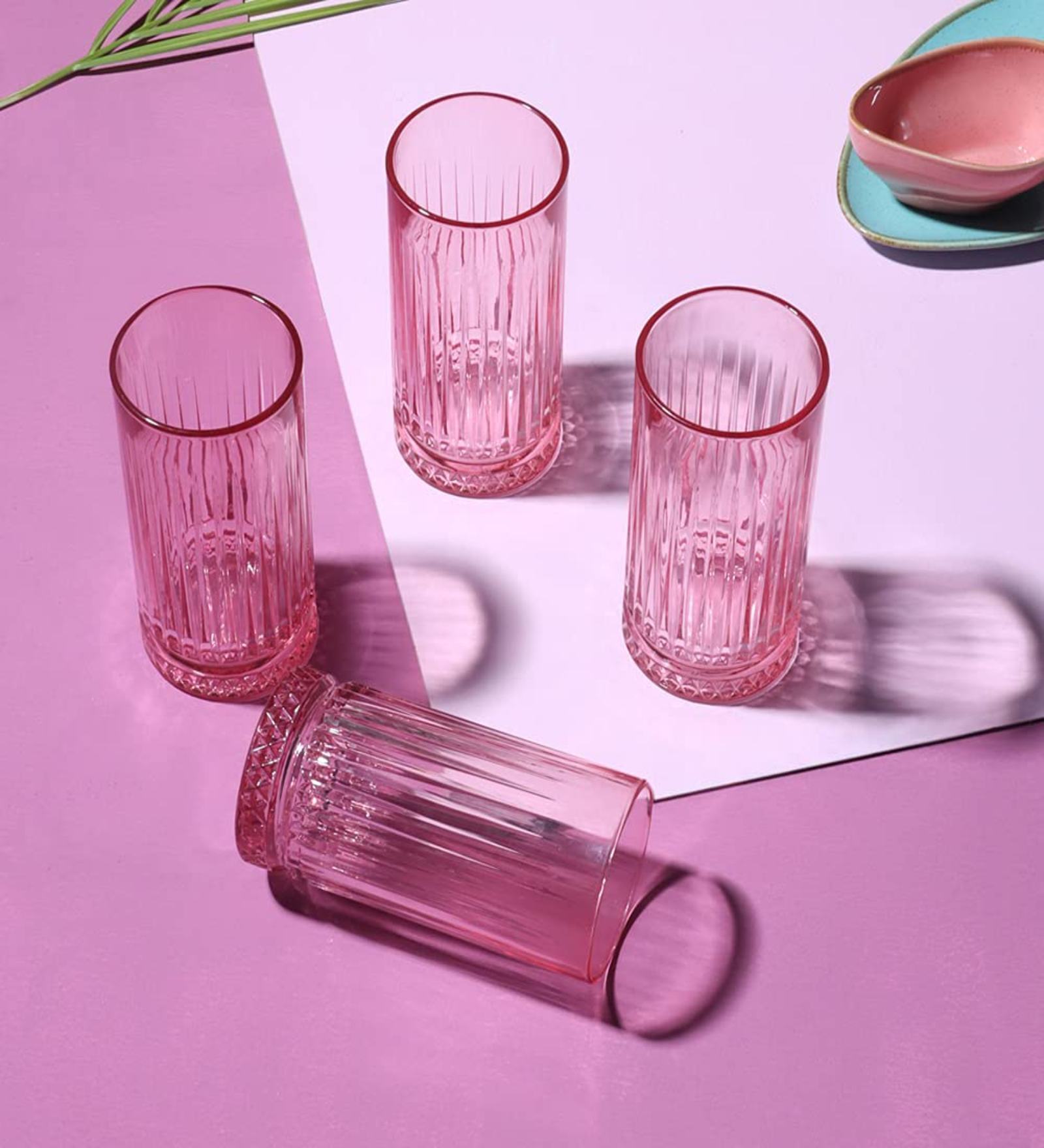 (Set of 4) Elysia 450 ml Glass Long Drink Glass Pink