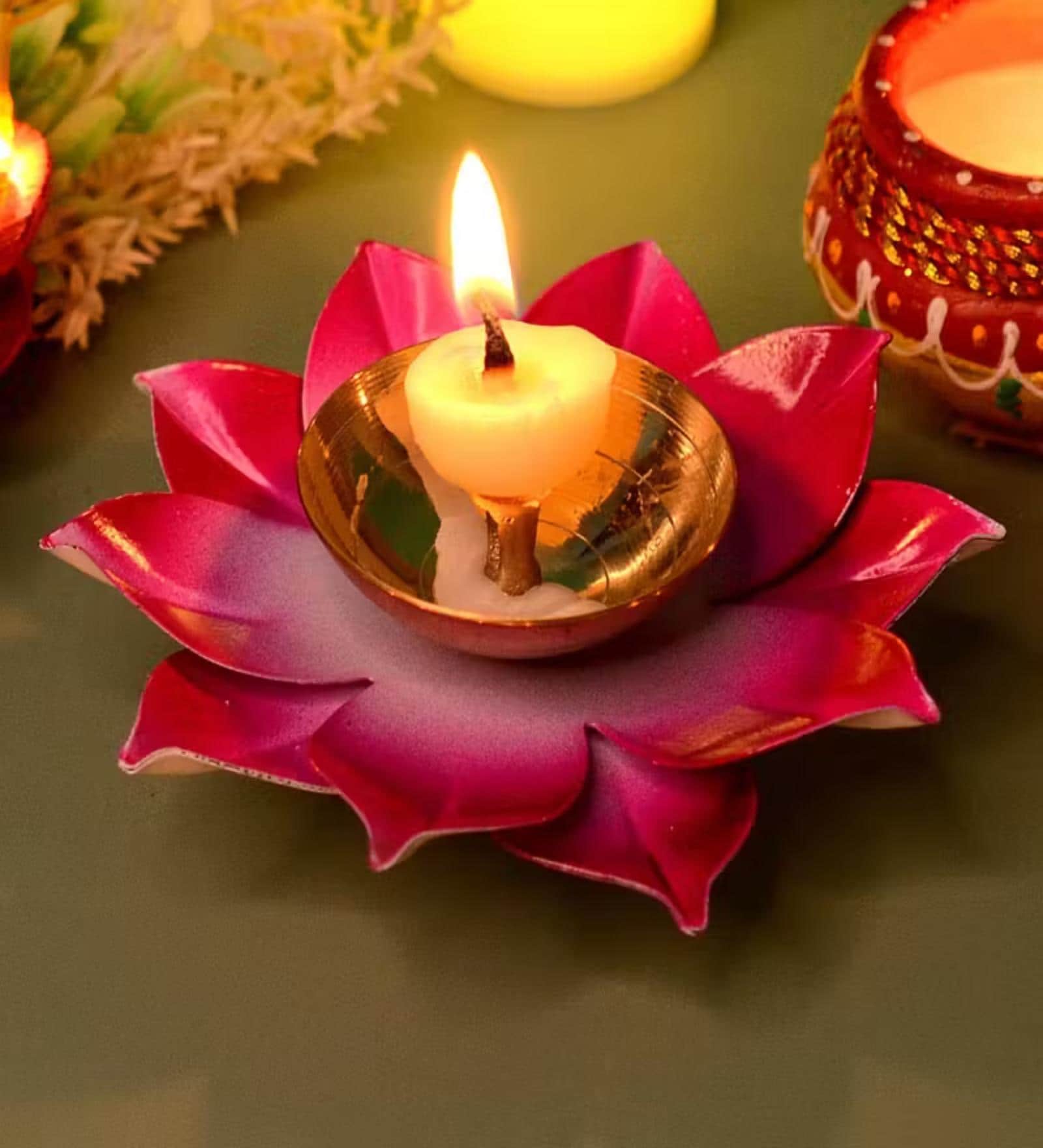 (Set of 4) Kamal 1.5 Inch Brass Pooja Diya (Multicolour)