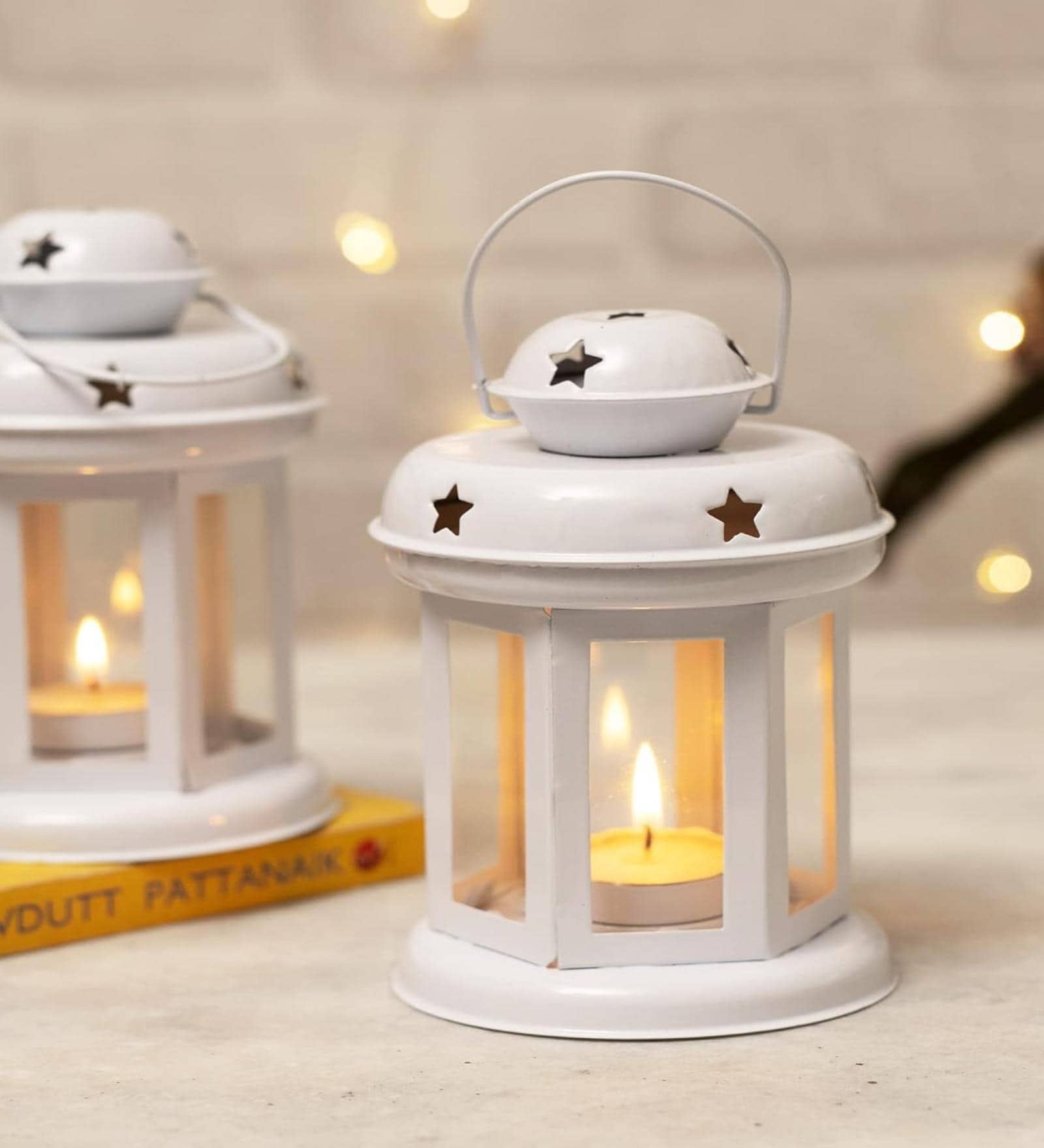 (Set of 4) Lantern Hanign T- Light Holder (White)