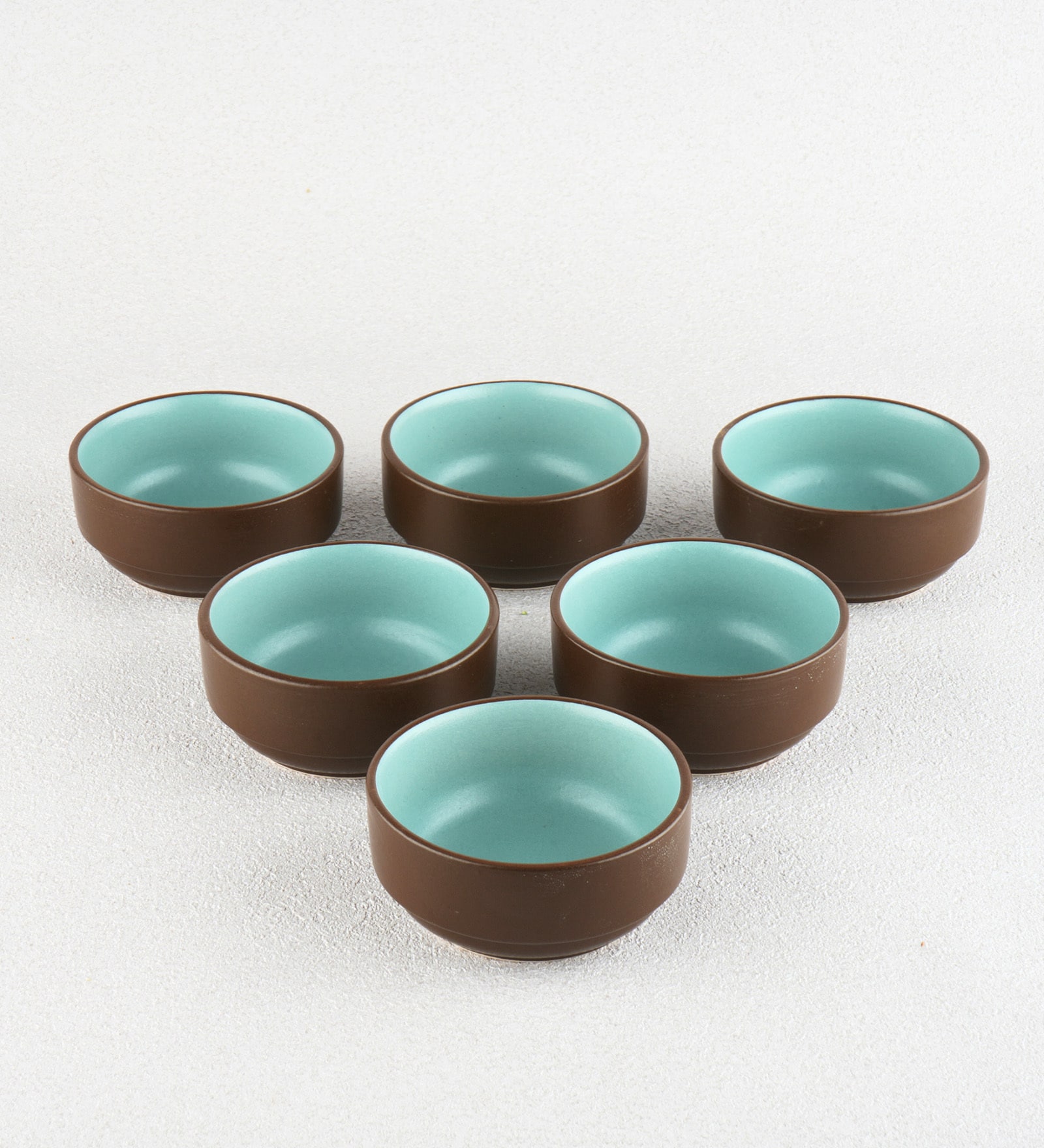 (Set Of 6) Brown & Blue Stoneware Small Bowl