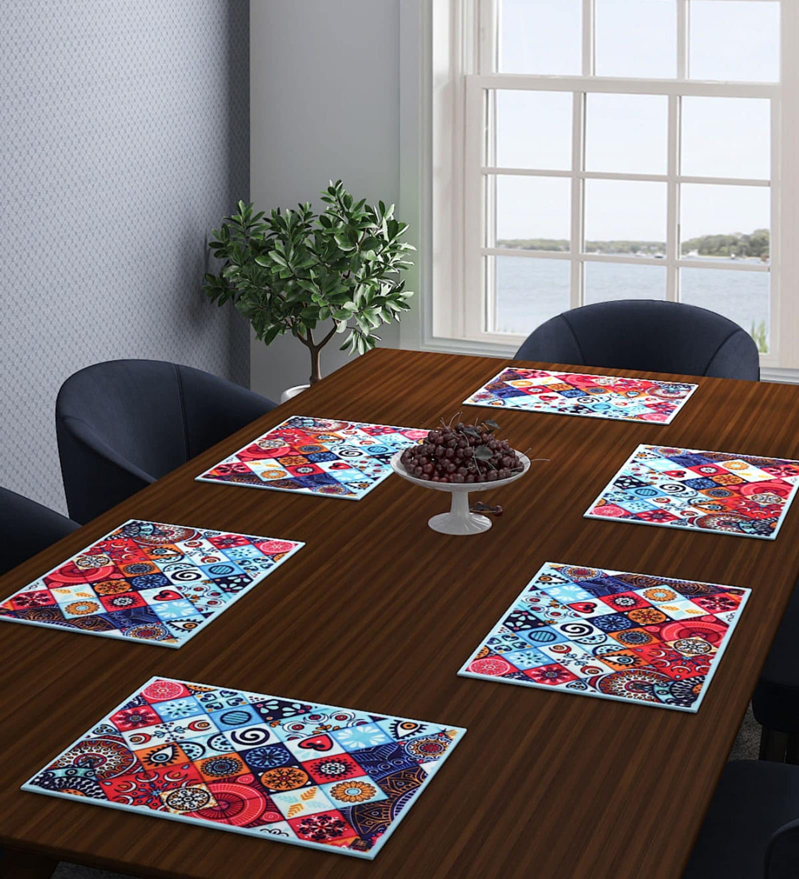 (Set of 6) Ethnic Motifs Traditional Print Cotton Table Placemats