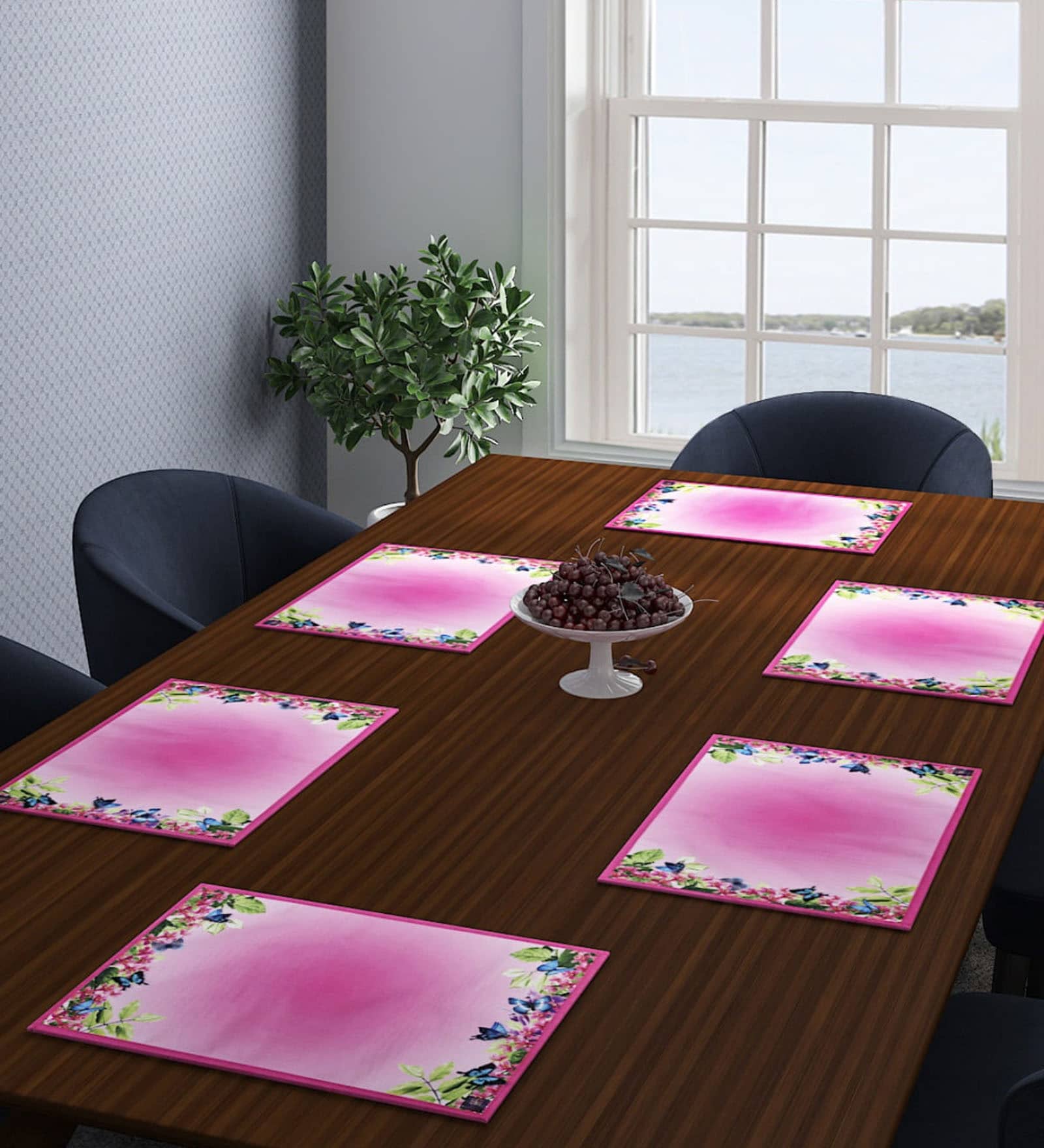 (Set of 6) Floral Print Cotton Table Placemats