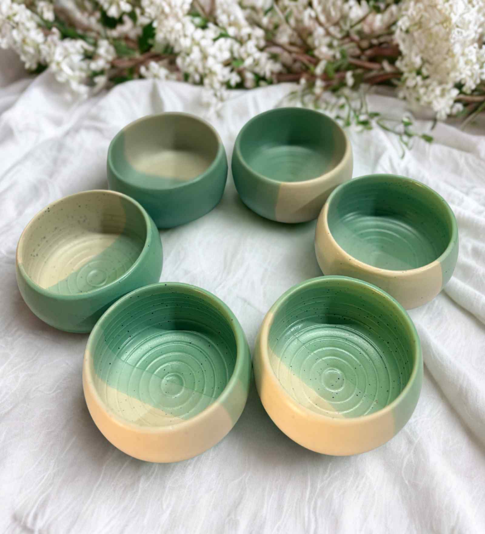 (Set of 6) Handcrafted Dual Tone 150ml Dinner Bowl (Green)