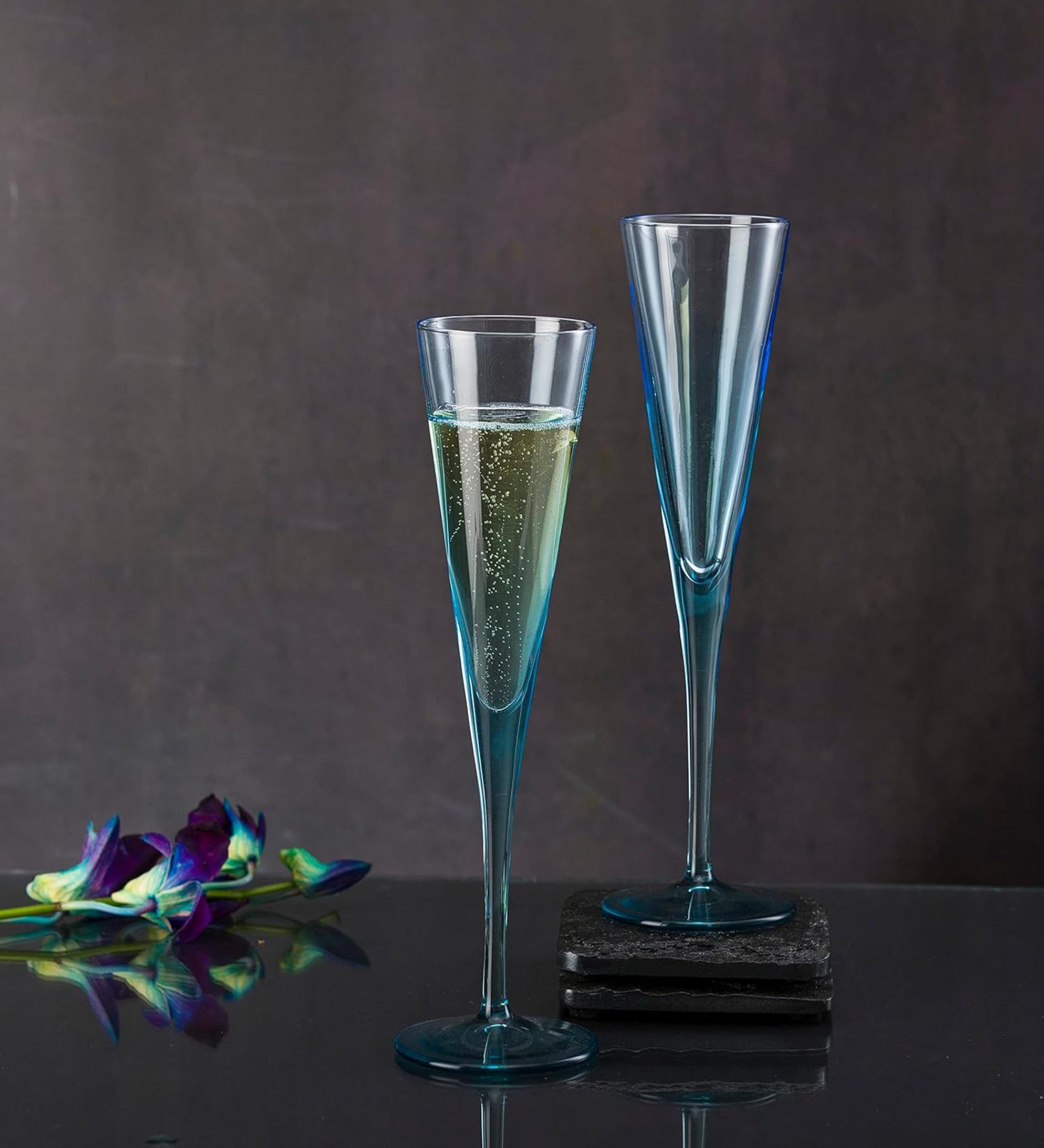 (Set of 6) V-Line 150 ml Glass Champagne Flute Turquoise