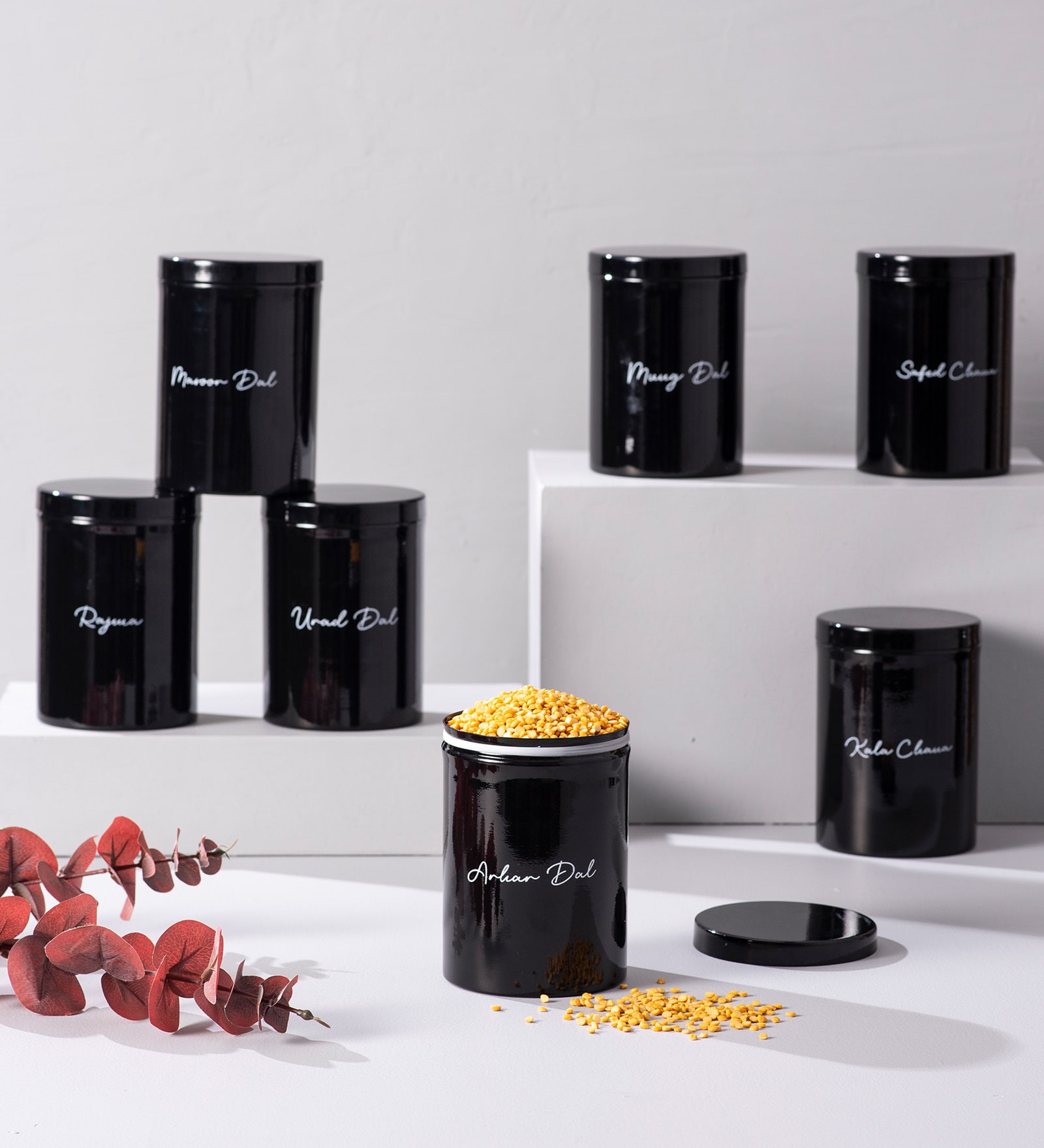 (Set of 8) Stainless Steel Jar Containers for Dal & Pulses