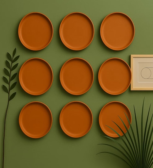 (Set  Of  9 )Terracotta Wallplate 8 Inches