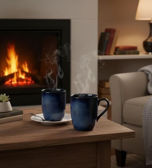 (Set of 2) 250 ml Porcelain Mug (Blue)