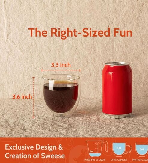 (Set of 2) 250ml Double Wall Insulated Glass Coffee Tumbler