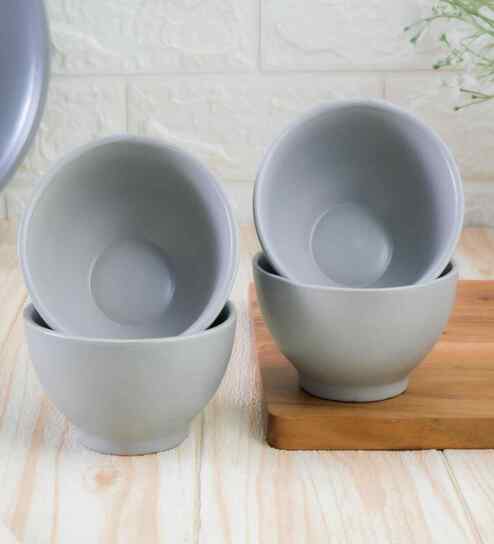 (Set of 2) 300 ml Matte Finish Ceramic Soup Bowl (Grey)