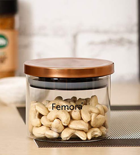 (Set of 2) 300ml Borosilicate Glass Airtight Jar with Golden Metallic Lid