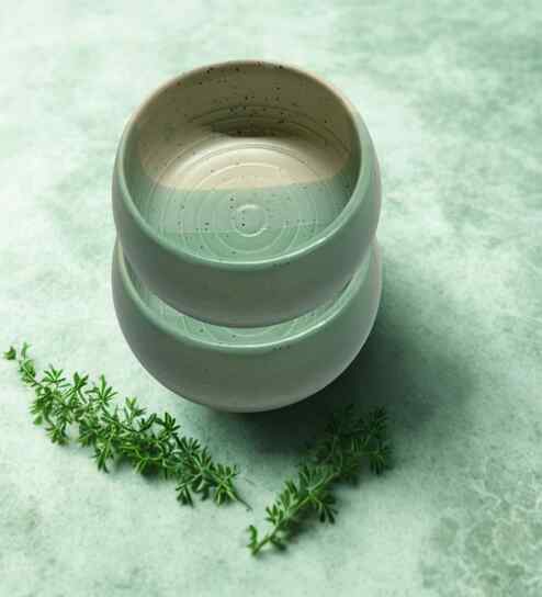 (Set of 2) Handcrafted Dual Tone 150ml Dinner Bowl (Green)